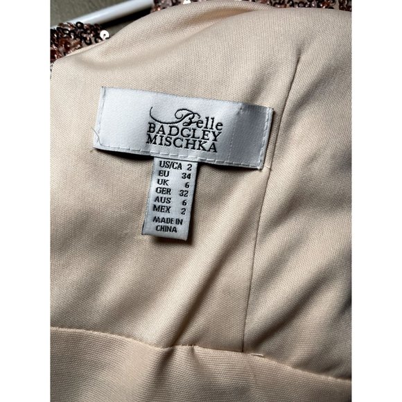 Belle Badgley Mischka rose gold sequin gown,  sleeveless, Sz 2 - Picture 6 of 9
